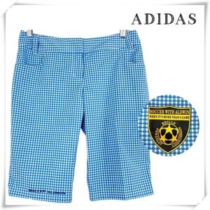 Adidas Plaid Soccer Aldwin Logo Soccer Shorts Blue